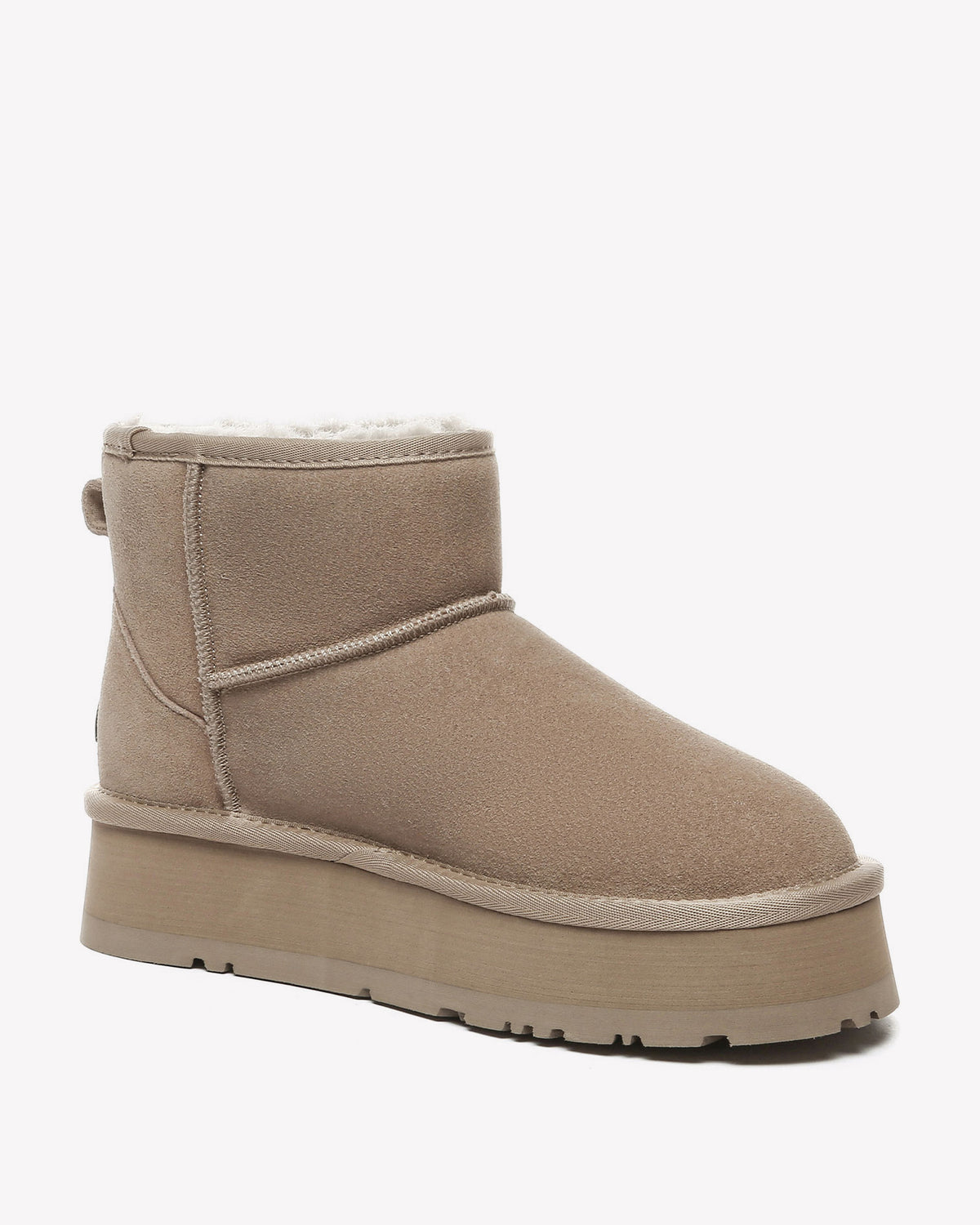 EVERAU Dusky Sand Leather Platform Short Boots Botki Beżowe