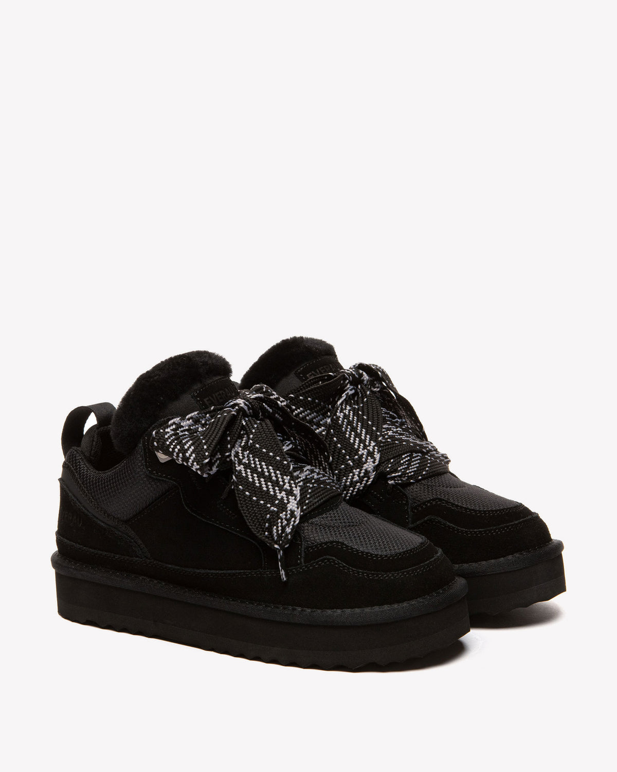 EVERAU Marbled Black Lace Up Platform Sneakersy Czarne