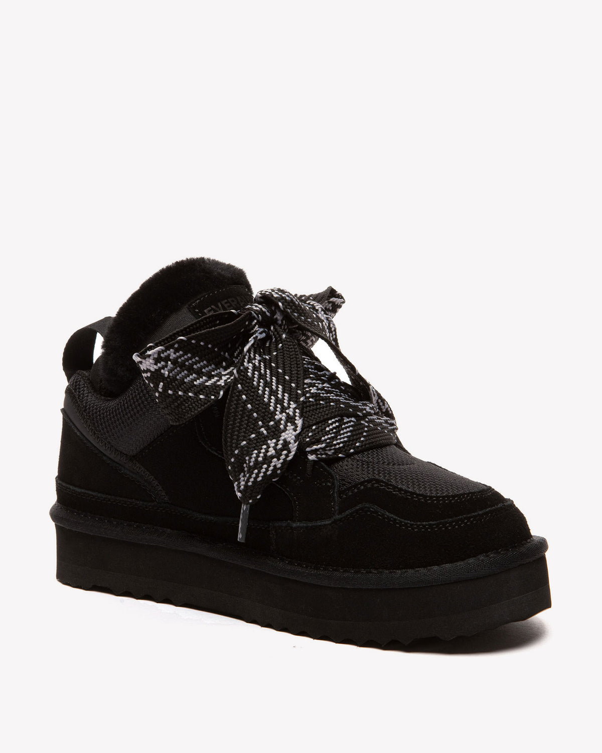 EVERAU Marbled Black Lace Up Platform Sneakersy Czarne