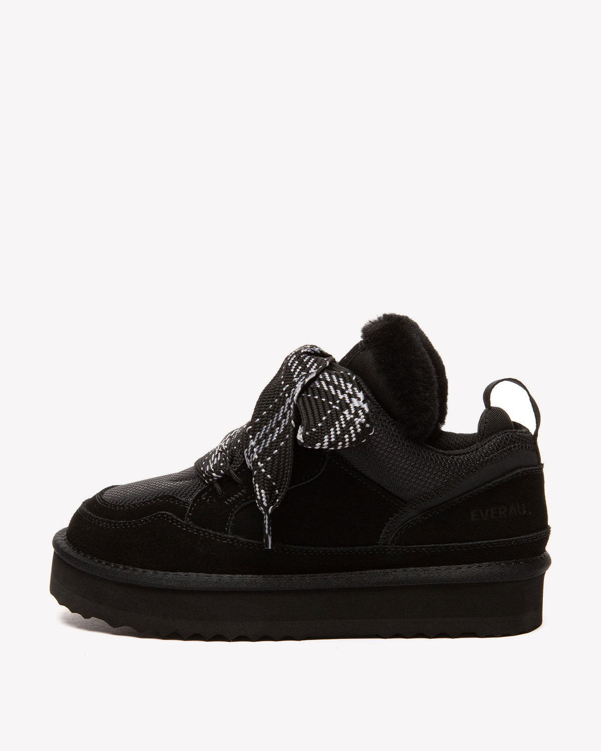 EVERAU Marbled Black Lace Up Platform Sneakersy Czarne