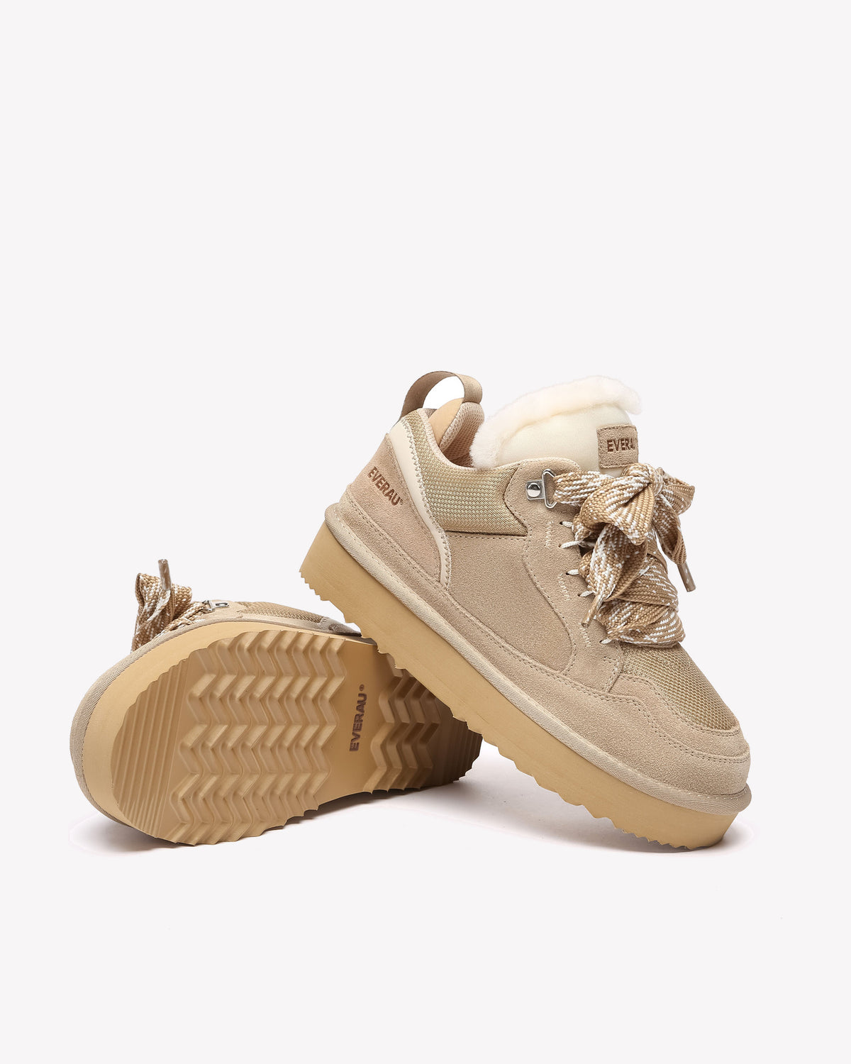 EVERAU Marbled Sand Lace Up Platform Sneakersy Beżowe