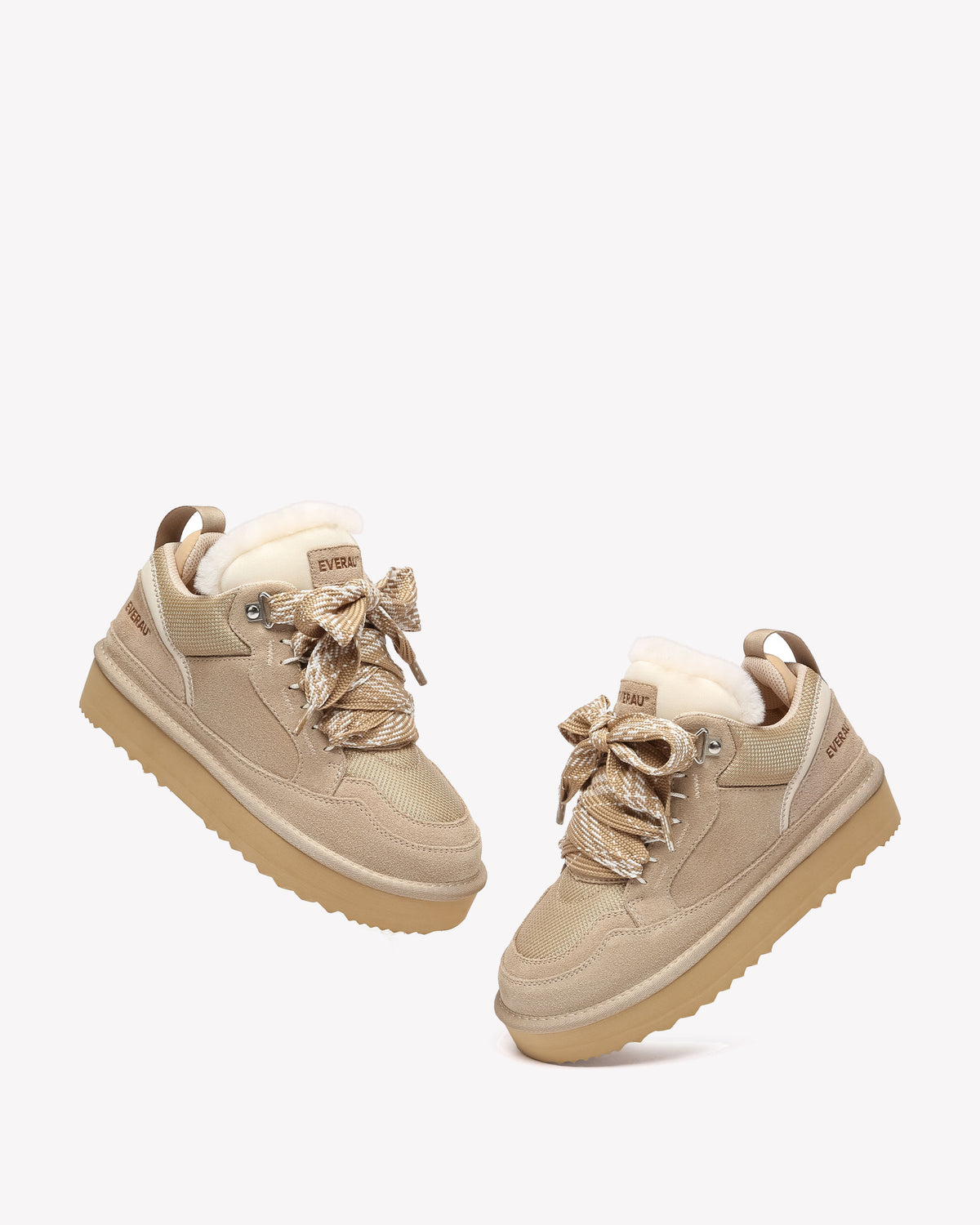 EVERAU Marbled Sand Lace Up Platform Sneakersy Beżowe