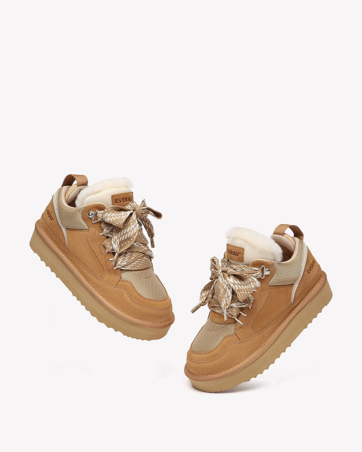 EVERAU Marbled Chestnut Lace Up Platform Sneakersy Brązowe