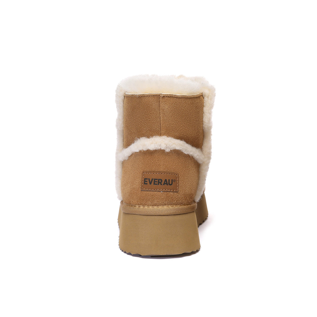 EVERAU Barren Chestnut Leather Chic Platform Short Boots Botki Brązowe