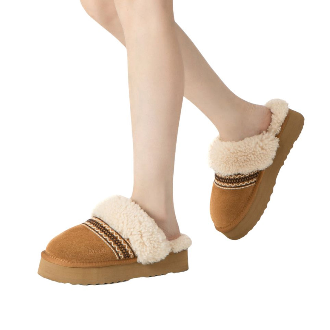 EVERAU Crake Chestnut Platform Slippers Kapcie Brązowe