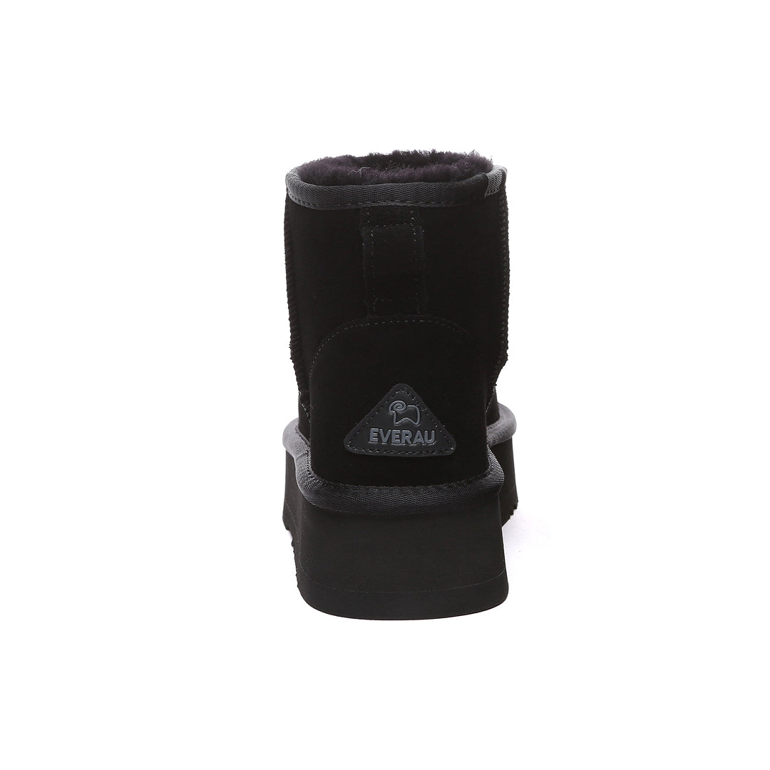 EVERAU Dusky Black Leather Platform Short Boots Botki Czarne