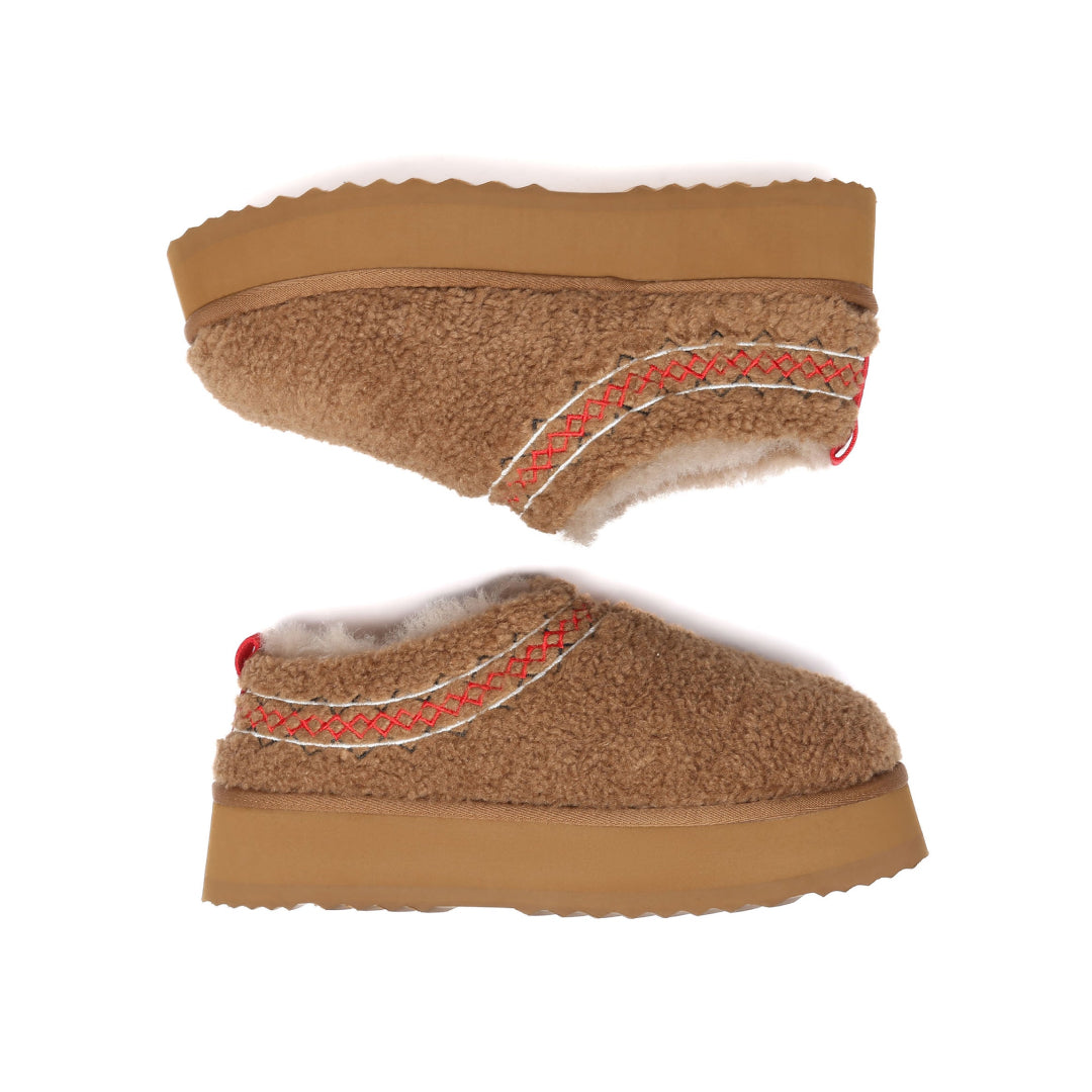 EVERAU Lewin Chestnut Plush Platform Slippers Kapcie Brązowe