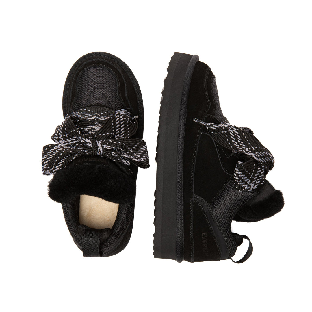 EVERAU Marbled Black Lace up Platform Boots Sneakersy Czarne