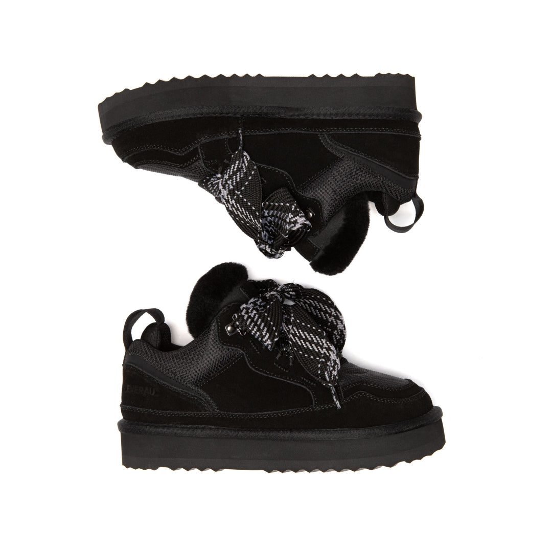 EVERAU Marbled Black Lace up Platform Boots Sneakersy Czarne