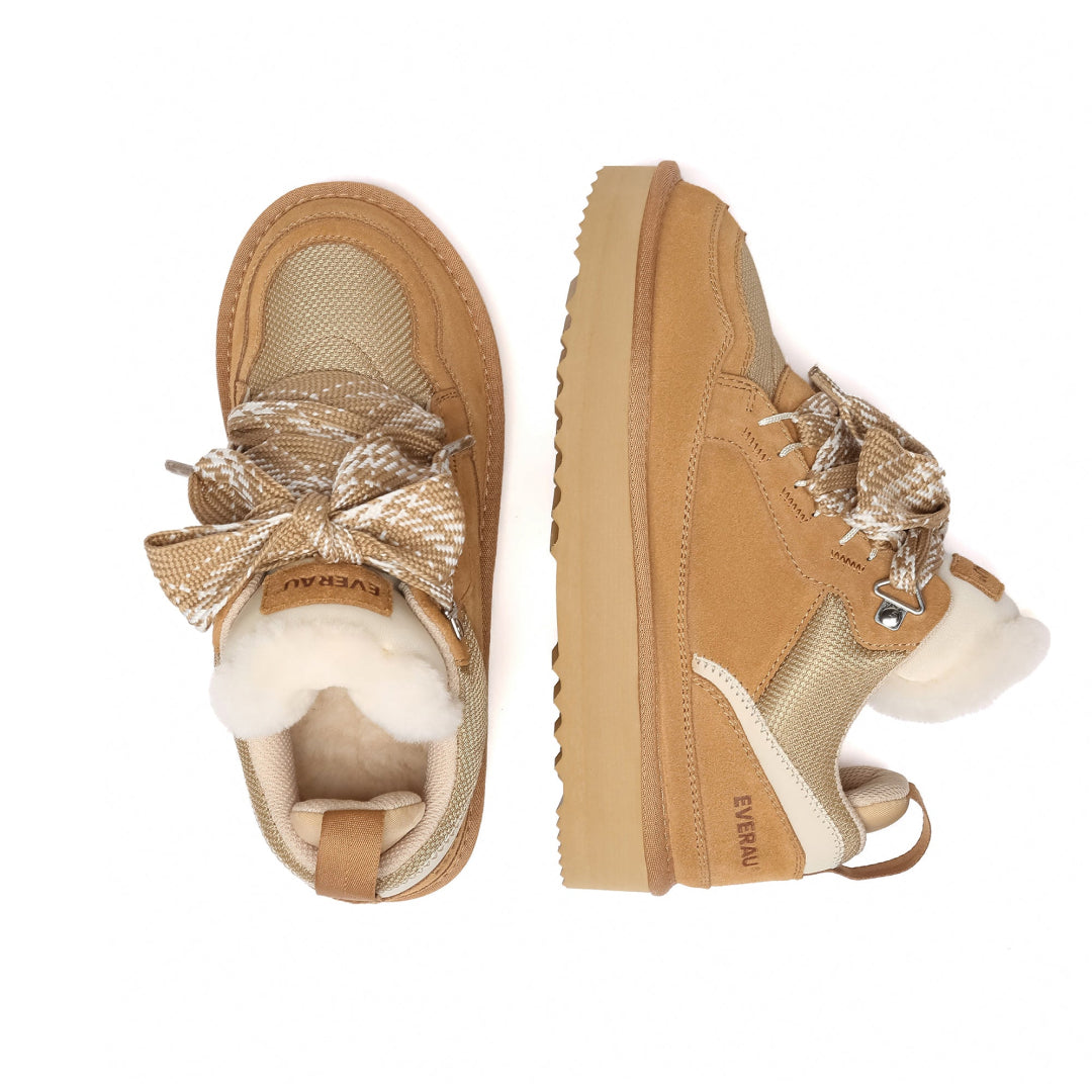 EVERAU Marbled Chestnut Lace up Platform Boots Sneakersy Brązowe