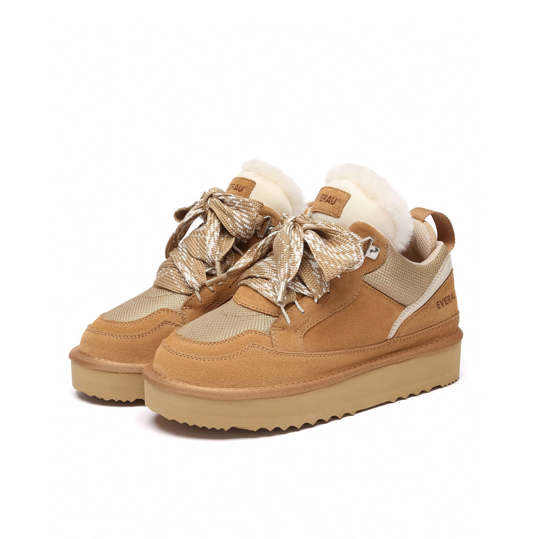 EVERAU Marbled Chestnut Lace up Platform Boots Sneakersy Brązowe