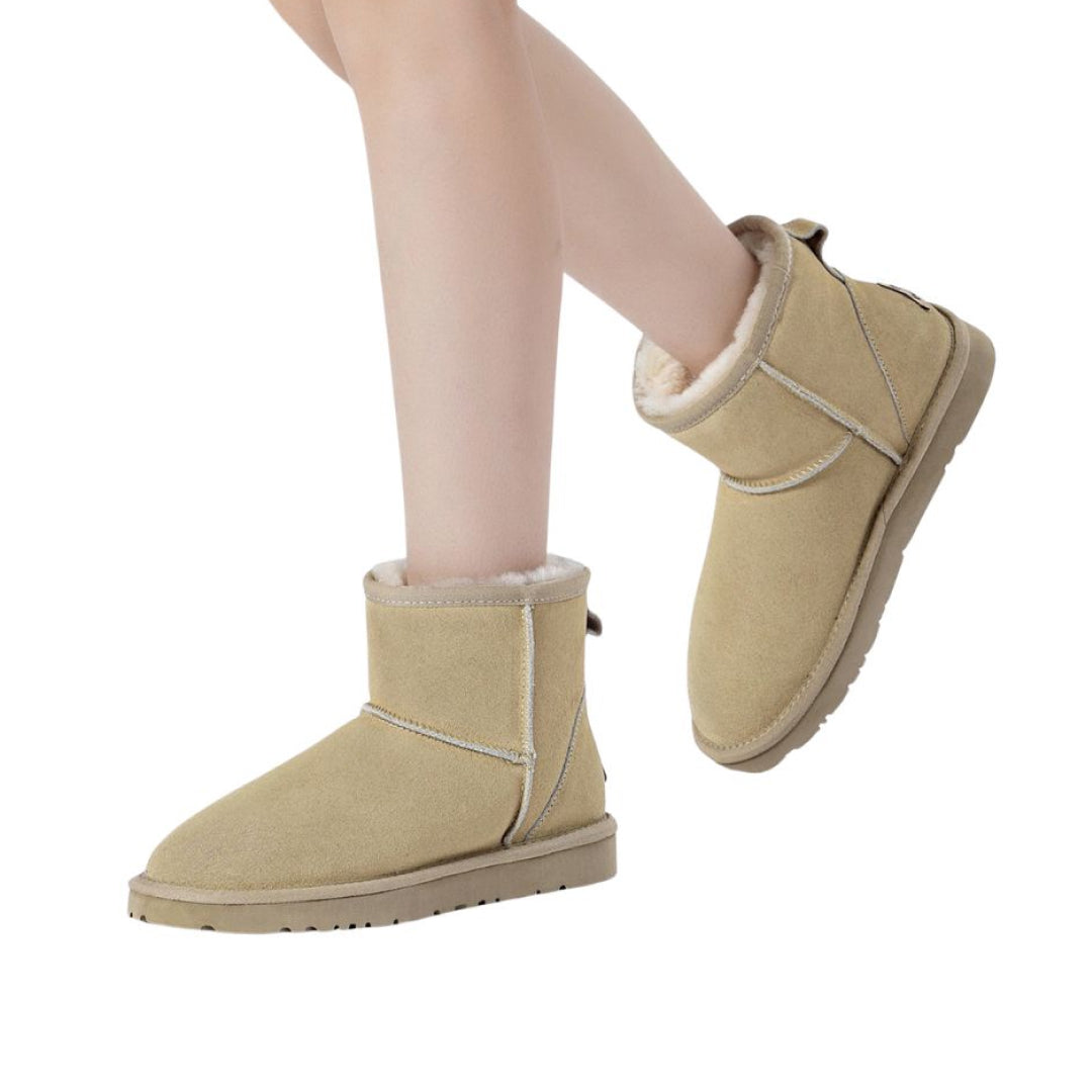 EVERAU Ostrich Sand Leather Short Boots Botki Piaskowe