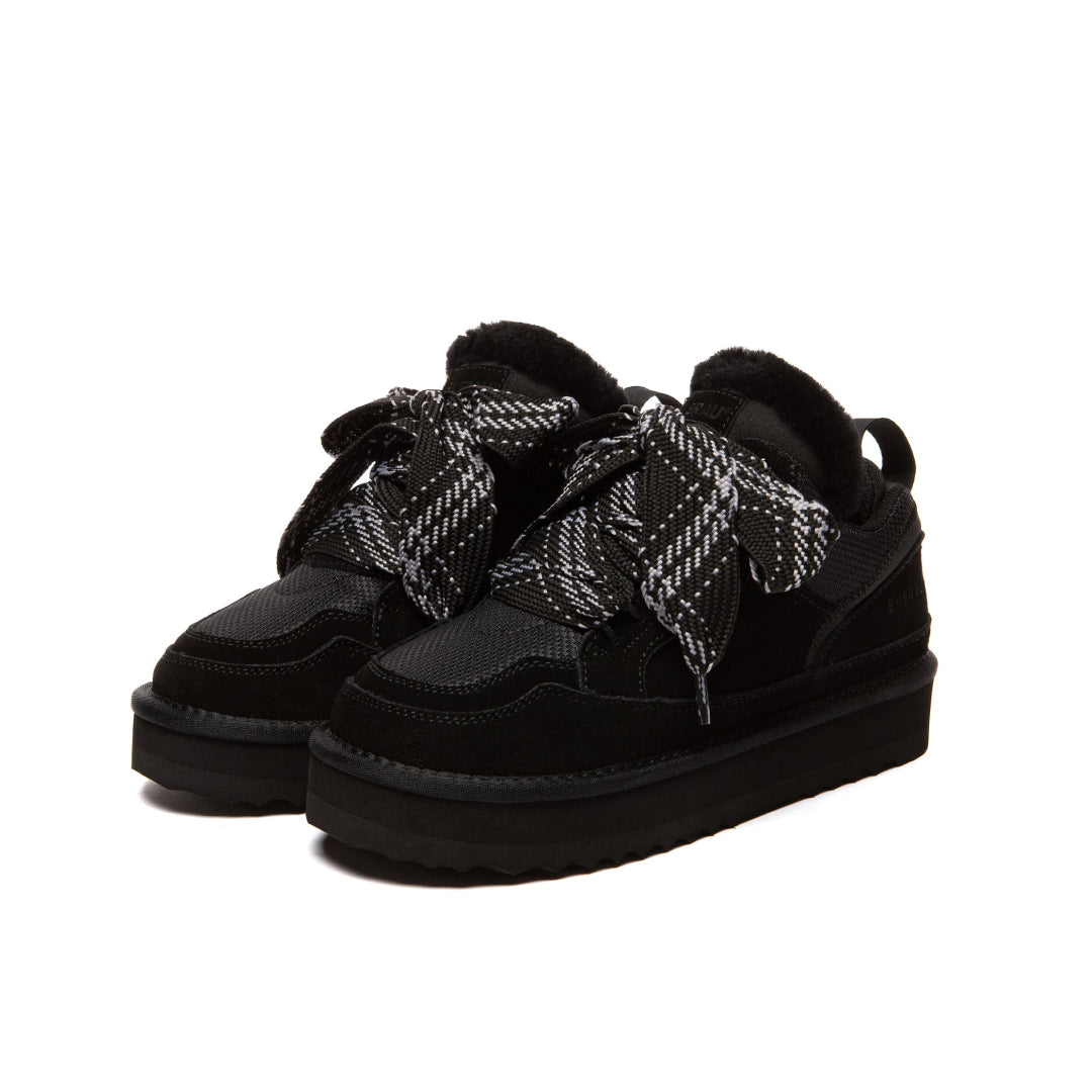 EVERAU Papuan Black Lace Up Sneakersy Czarne