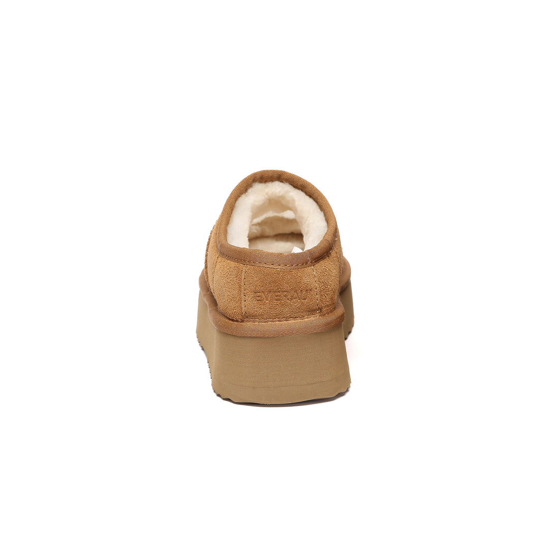 EVERAU Plumed Chestnut Ankle Platform Baleriny Brązowe