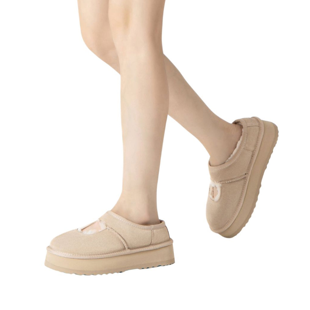 EVERAU Plumed Sand Ankle Platform Baleriny Beżowe