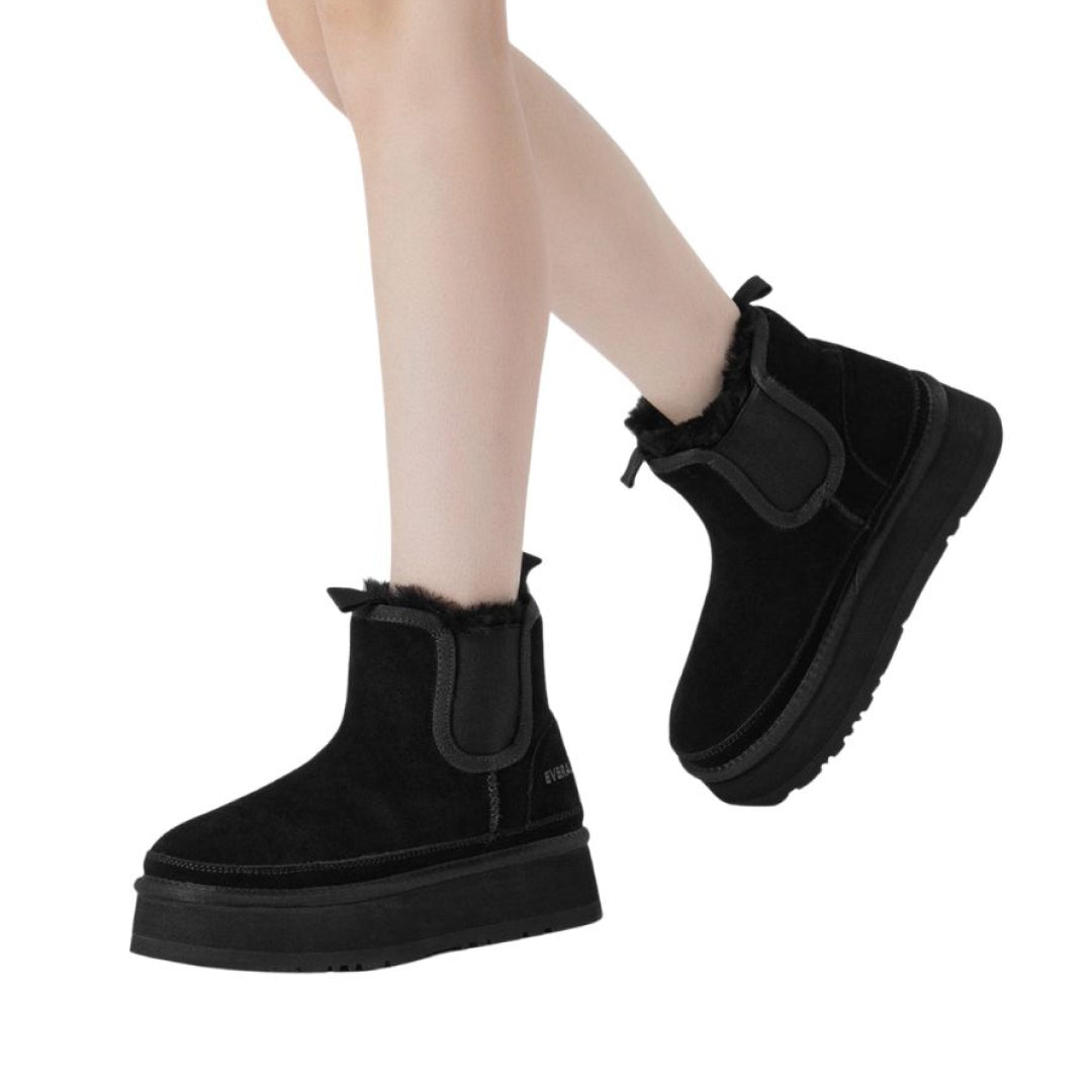 EVERAU Shoveler Black Leather Platform Short Chelsea Boots Botki Czarne