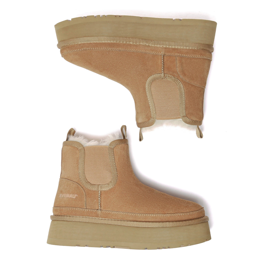 EVERAU Shoveler Chestnut Leather Platform Short Chelsea Boots Botki Brązowe