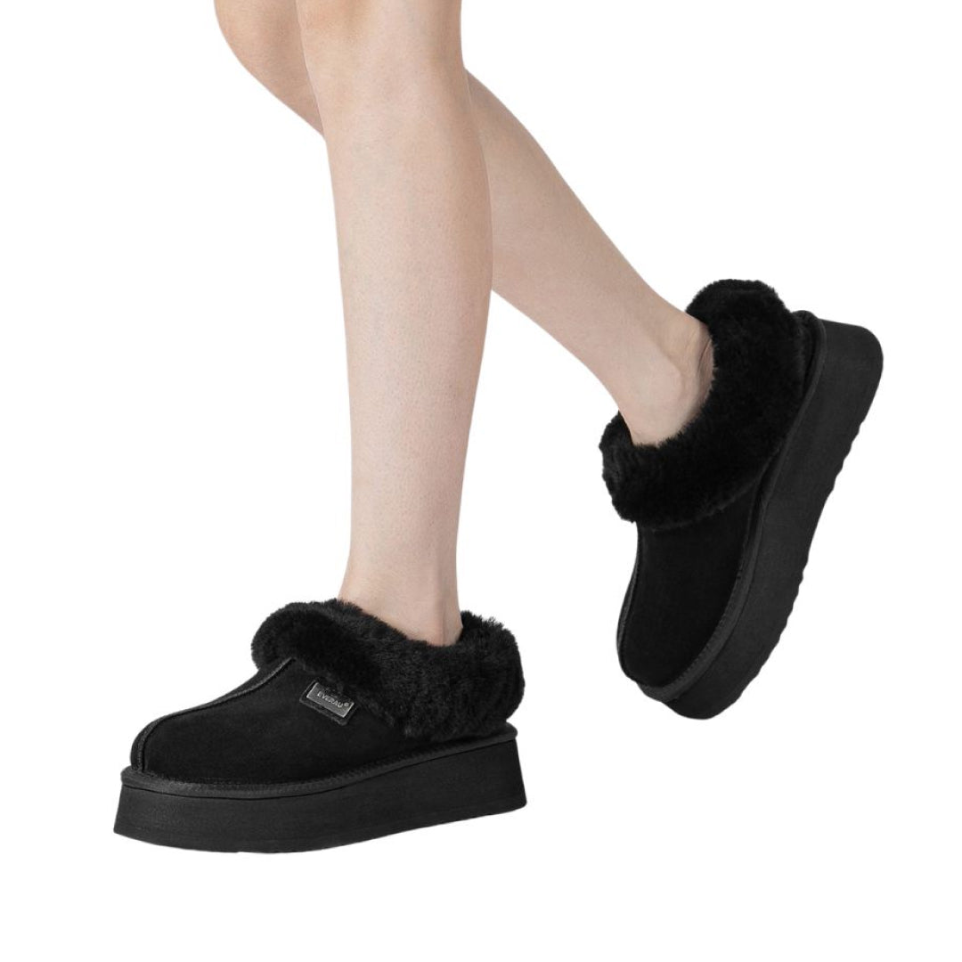 EVERAU Topknot Black Leather Slippers Kapcie Czarne