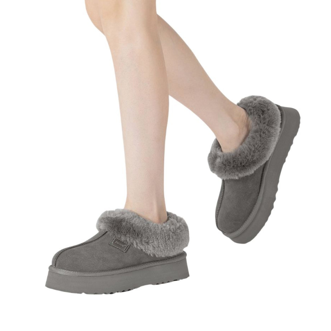 EVERAU Topknot Grey Leather Slippers Kapcie Szare