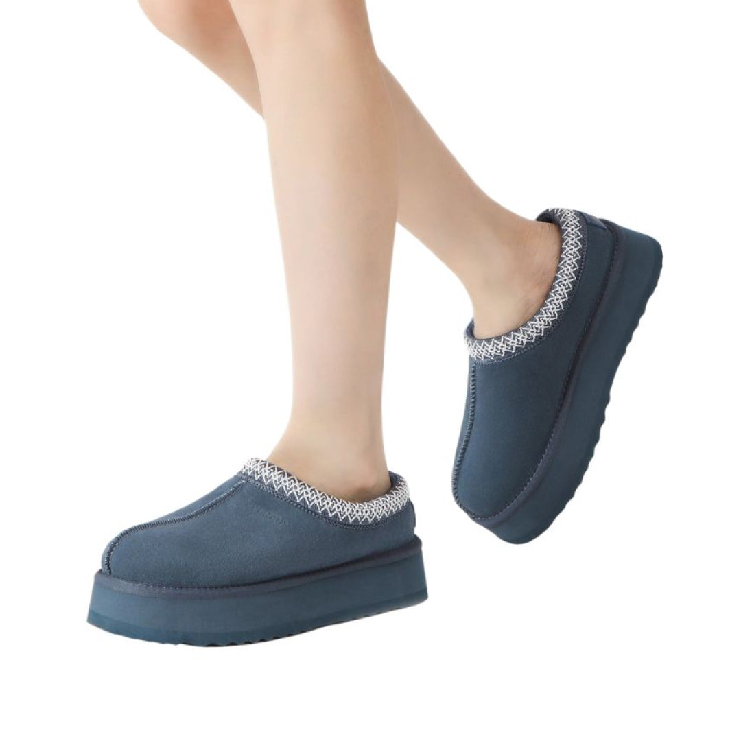 EVERAU Wonga Leather Slippers Kapcie Niebieskie